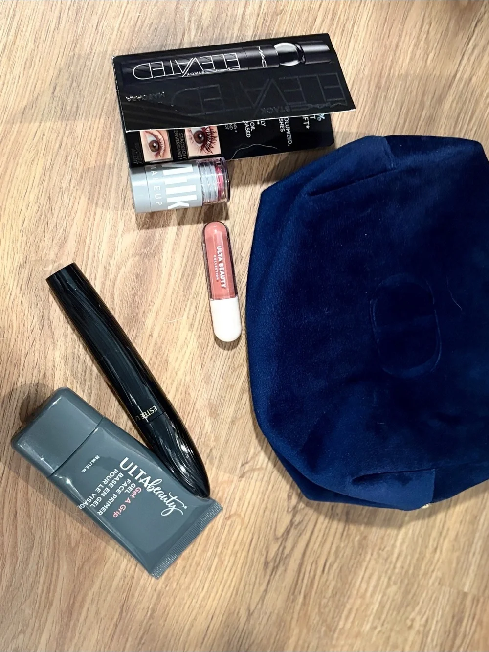 Navy Velvet Cosmetic Pouch with Makeup Set